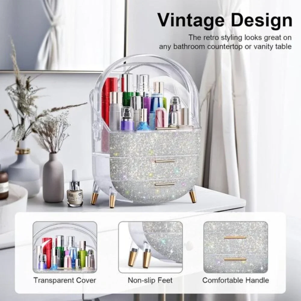 New Rhinestone Makeup Organizer, Skincare & Cosmetic Display Case for Teen Girls
